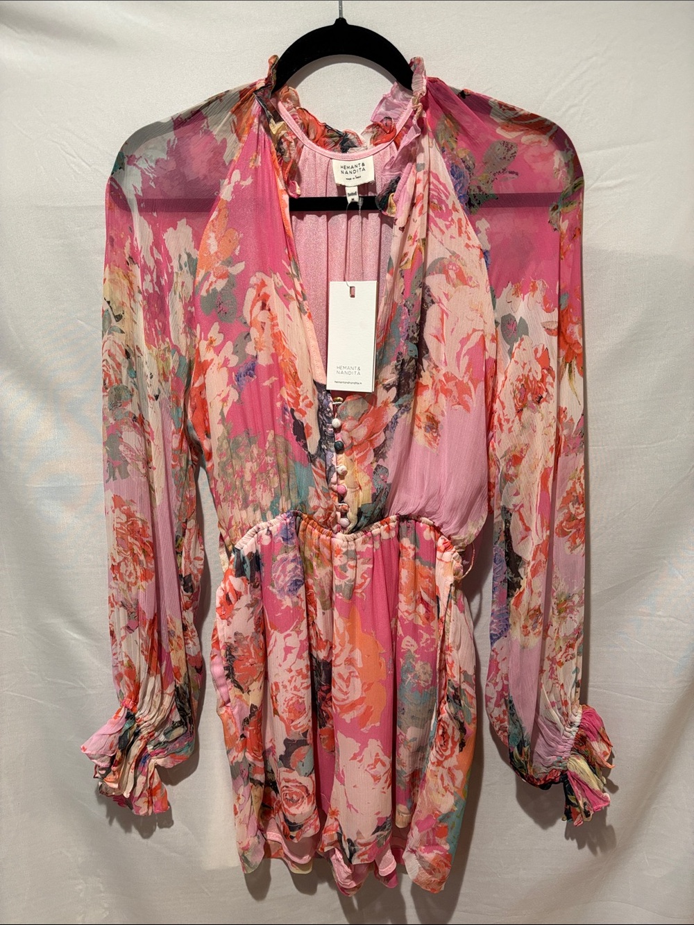 HEMANT & NANDITA Pink Floral Sheer Romper